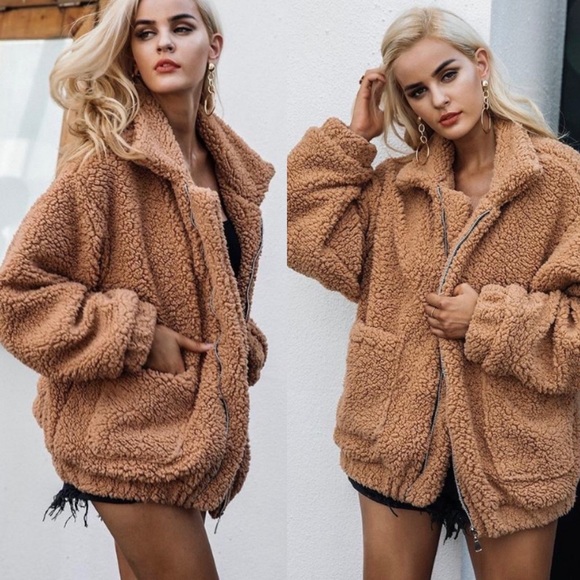 camel teddy bear coat